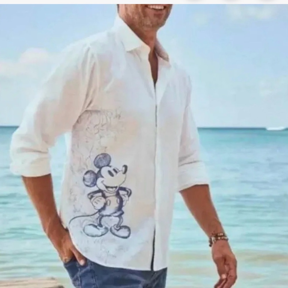 Disney x Tommy Bahama Mickey Mouse Linen Shirt White Sketch Print Men’s XL. NWOT